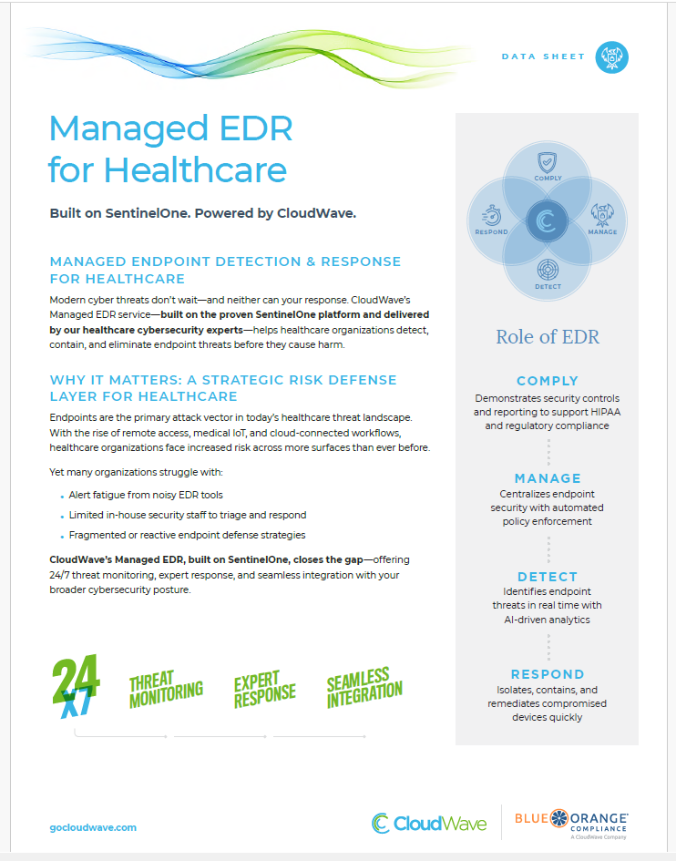 CloudWave and BlueOrange Cobranded - Managed EDR for Healthcare Datasheet (Dated 12/25) (Eaches)