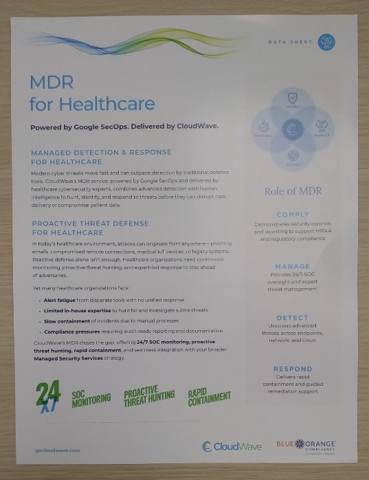 CloudWave and BlueOrange Cobranded - MDR for Healthcare Datasheet (Dated 10/25) (Eaches)