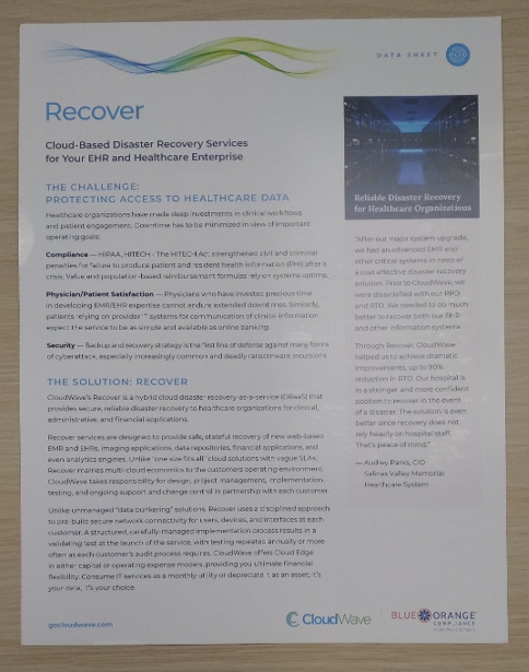 CloudWave and BlueOrange Cobranded - Recover Datasheet (Dated 10/25) (Eaches)
