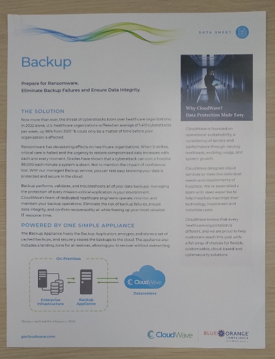 CloudWave and BlueOrange Cobranded - Backup Datasheet (Dated 10/25) (Eaches)