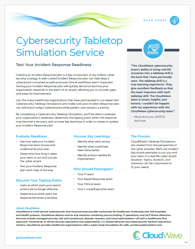 Cybersecurity Tabletop Simulation Service Datasheet (Eaches)