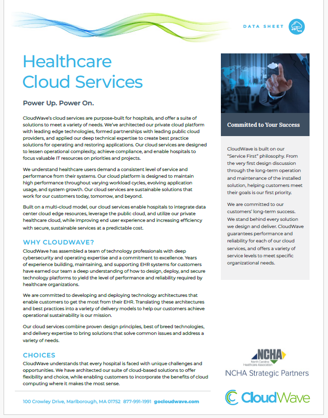 CloudWave/NCHA co-branded Healthcare Cloud Services Datasheet (Dated 9/25)